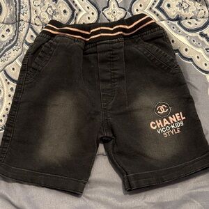 Chanel Kids Black and Pink Logo Shorts